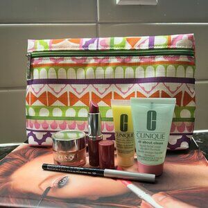 Clinique Skin Care/ Make Up Travel/Gift Set With Cosmetic Bag 6 Pcs